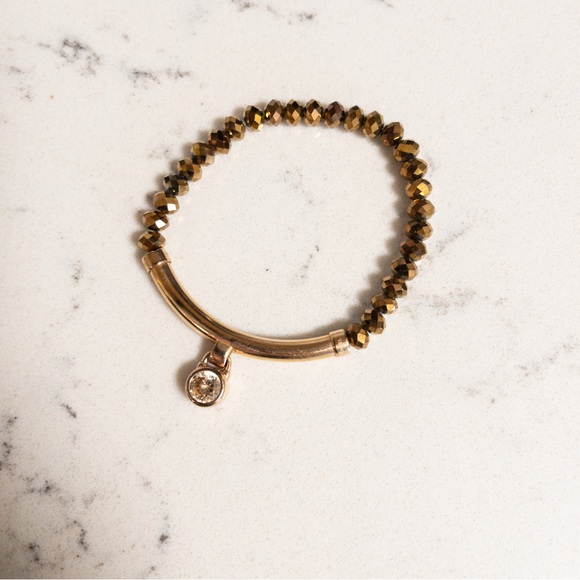 MK Michael Kors Bronze Tone Beaded Stretch Gem Padlock Bracelet One Size - Picture 2 of 9